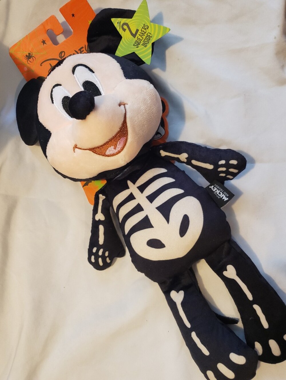 Disney Black and Peach Mickey Mouse Skeleton Plush Dog Toy